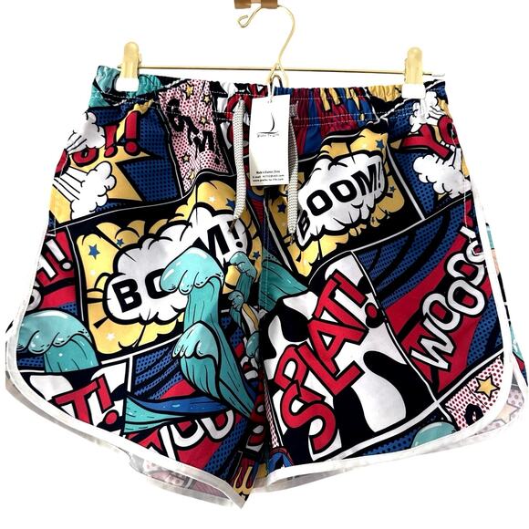 Men’s multicolored comic book print swim trunks shorts - Picture 1 of 9